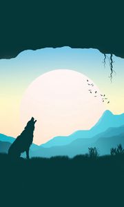 Preview wallpaper wolf, silhouette, art, cave