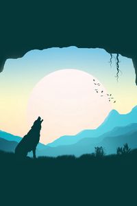 Preview wallpaper wolf, silhouette, art, cave