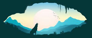 Preview wallpaper wolf, silhouette, art, cave