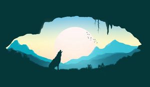 Preview wallpaper wolf, silhouette, art, cave