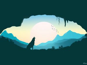 Preview wallpaper wolf, silhouette, art, cave