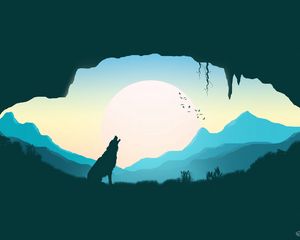 Preview wallpaper wolf, silhouette, art, cave