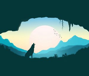 Preview wallpaper wolf, silhouette, art, cave