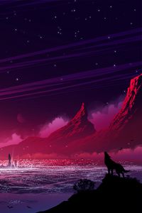Preview wallpaper wolf, silhouette, hills, mountains, loneliness