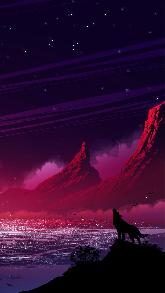 540x960 Wallpaper wolf, silhouette, hills, mountains, loneliness