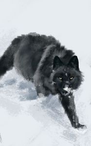 Preview wallpaper wolf, snow, art, animal, black