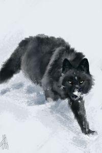 Preview wallpaper wolf, snow, art, animal, black