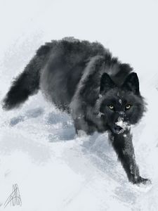 Preview wallpaper wolf, snow, art, animal, black