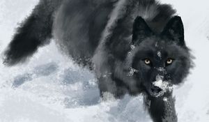 Preview wallpaper wolf, snow, art, animal, black