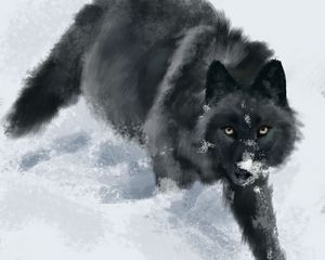 Preview wallpaper wolf, snow, art, animal, black