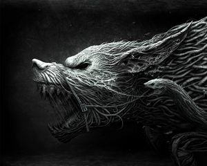 Preview wallpaper wolf, teeth, drawing, aggression, black, white