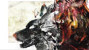 Preview wallpaper wolf, tiger, drawing, white, red