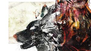 Preview wallpaper wolf, tiger, drawing, white, red