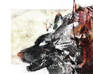 Preview wallpaper wolf, tiger, drawing, white, red