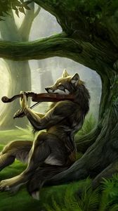 Preview wallpaper wolf, violin, wood, music