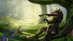 Preview wallpaper wolf, violin, wood, music