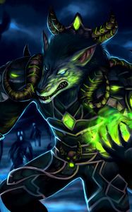 Preview wallpaper wolf, warrior, armor, glowing