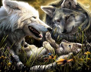 Preview wallpaper wolves, family, birth, love, kid