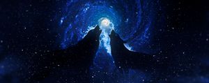 Preview wallpaper wolves, silhouettes, starry sky, art, fantasy