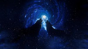 Preview wallpaper wolves, silhouettes, starry sky, art, fantasy