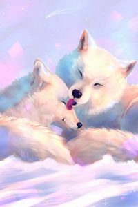 Preview wallpaper wolves, tenderness, care, art, white, tongue