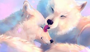 Preview wallpaper wolves, tenderness, care, art, white, tongue