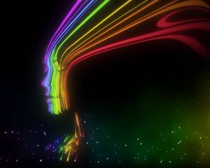 Preview wallpaper woman, image, rainbow, line, light, background