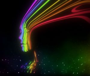 Preview wallpaper woman, image, rainbow, line, light, background