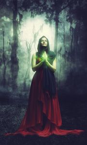 Preview wallpaper woman, magician, magic, forest, surreal