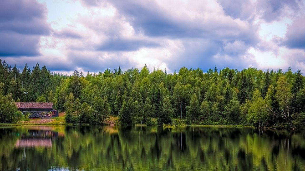 Wallpaper wood, reflection, water, lodge hd, picture, image