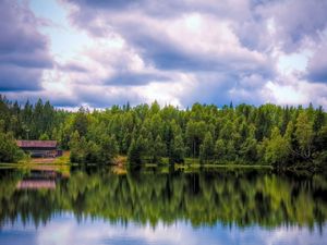 Preview wallpaper wood, reflection, water, lodge