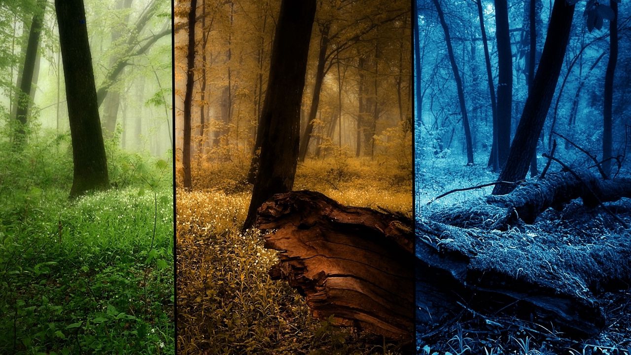 Wallpaper wood, seasons, pictures, trees, summer, autumn, winter