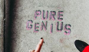 Preview wallpaper words, inscription, genius, sneakers, gesture