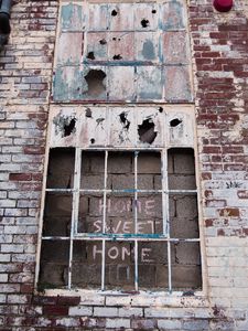 Preview wallpaper words, inscription, lattice, house, wall