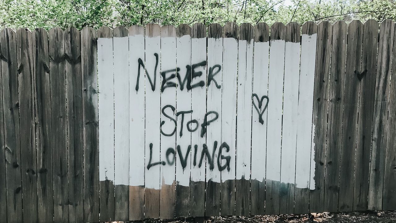 Wallpaper words, love, inscription, fence