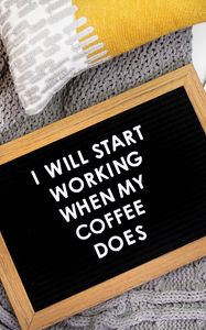 Preview wallpaper work, coffee, inscription, plate, text