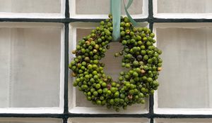 Preview wallpaper wreath, berries, green, window