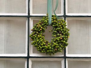 Preview wallpaper wreath, berries, green, window