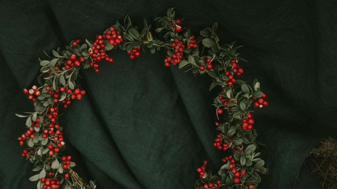 Wallpaper wreath, lingonberry, berries, red, bunches