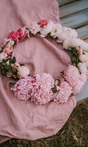 Preview wallpaper wreath, peonies, flowers, pink