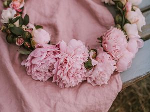 Preview wallpaper wreath, peonies, flowers, pink