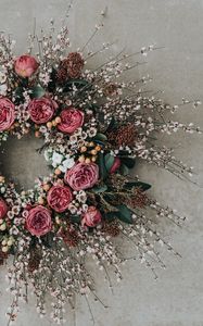 Preview wallpaper wreath, roses, flowers, composition, decoration