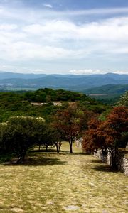 Preview wallpaper xochicalco, village, trees, sky, garden