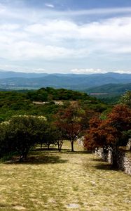 Preview wallpaper xochicalco, village, trees, sky, garden