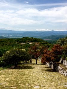 Preview wallpaper xochicalco, village, trees, sky, garden