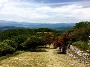 Preview wallpaper xochicalco, village, trees, sky, garden