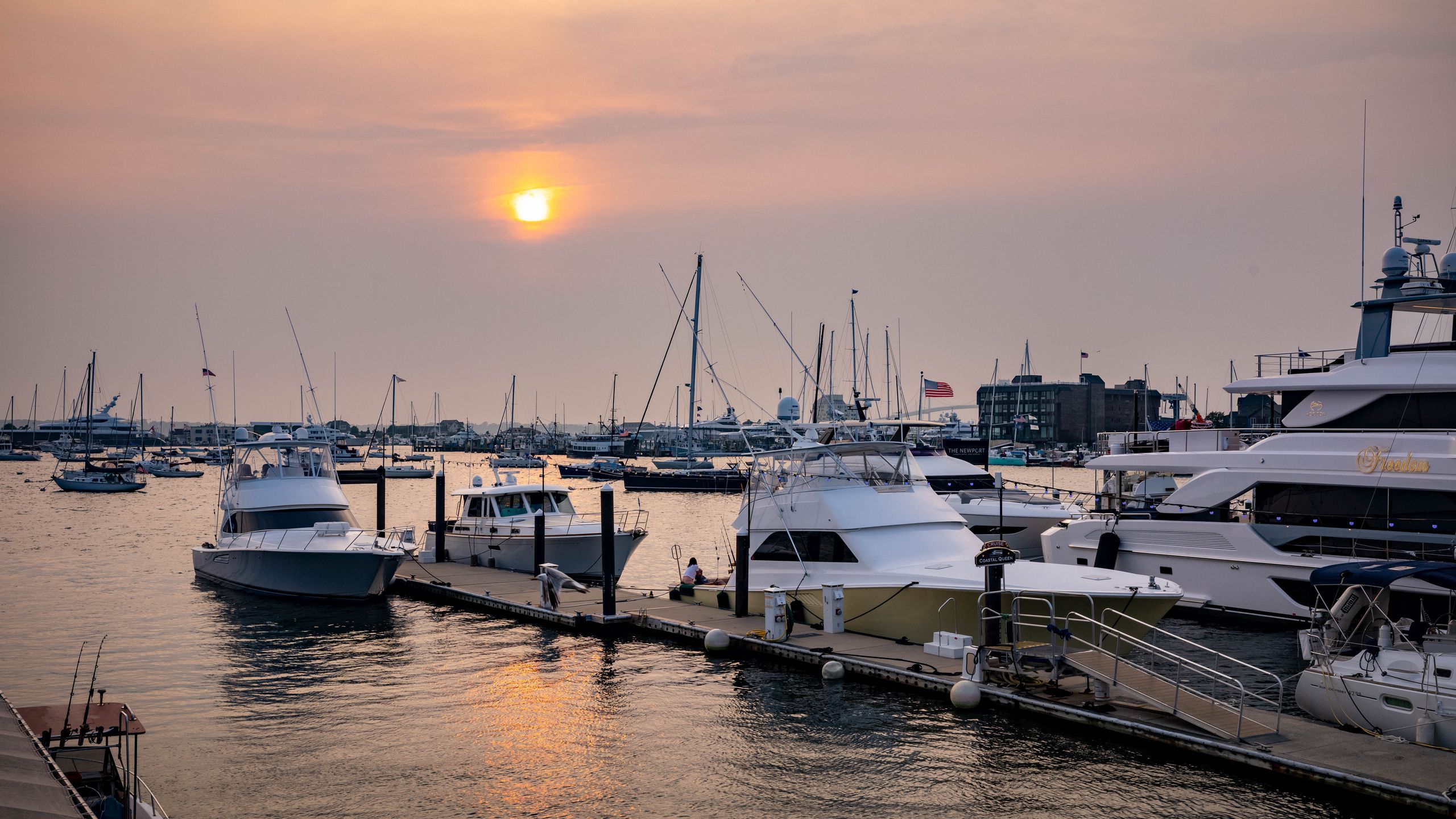 Download wallpaper 2560x1440 yachts, bay, pier, sea, sky widescreen 16: