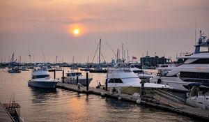 Preview wallpaper yachts, bay, pier, sea, sky