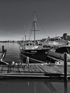 Preview wallpaper yachts, boats, pier, water, black and white