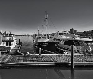 Preview wallpaper yachts, boats, pier, water, black and white